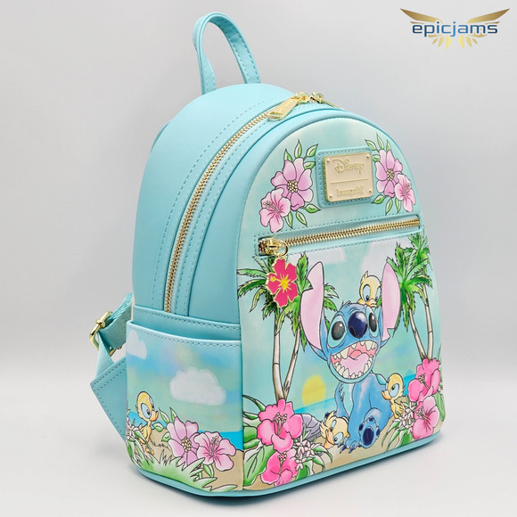 Loungefly Disney Lilo & Stitch Stitch With Ducks Blue Floral Mini Backpack Bag main image 8
